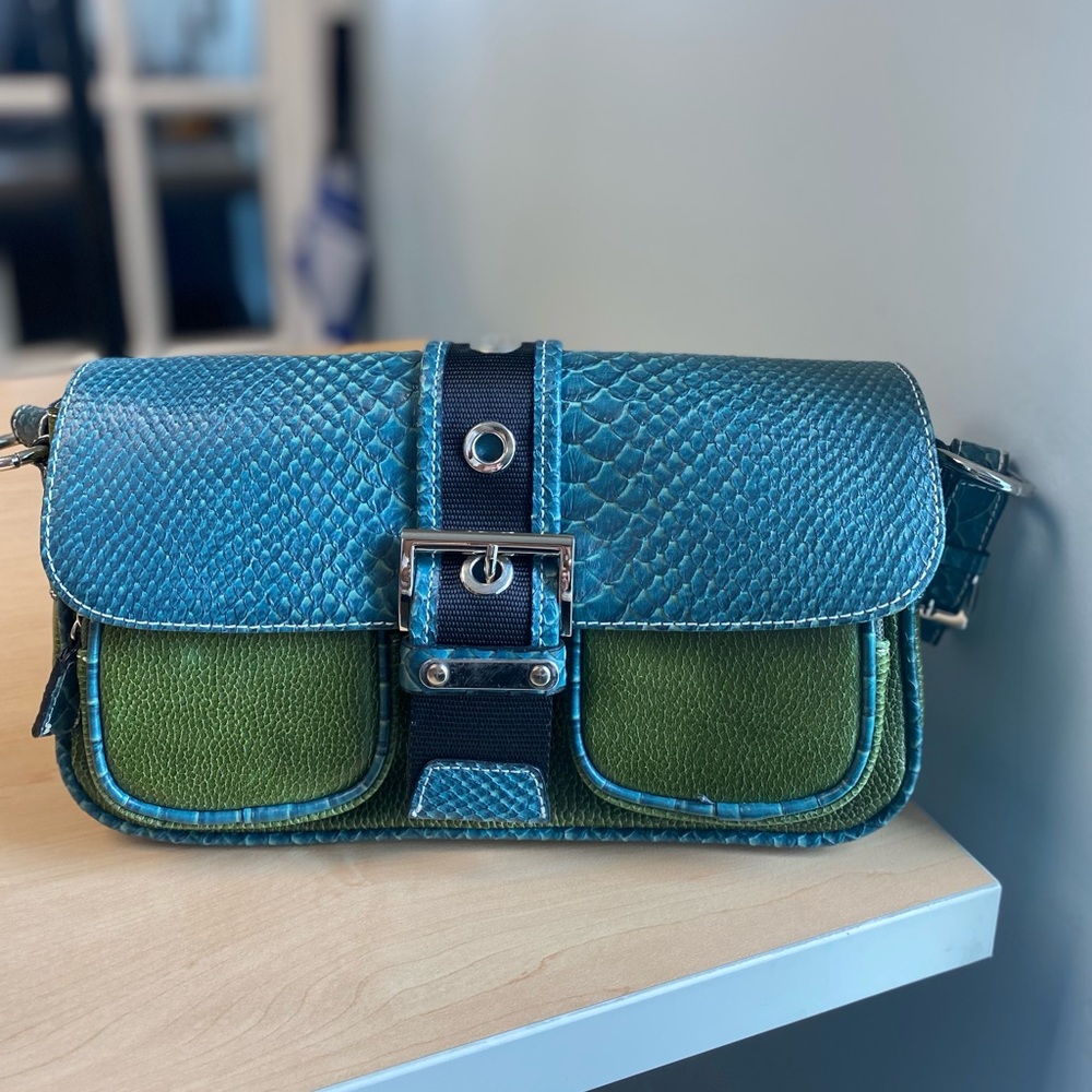 Blue & Green faux Snake Skin Shoulder Bag